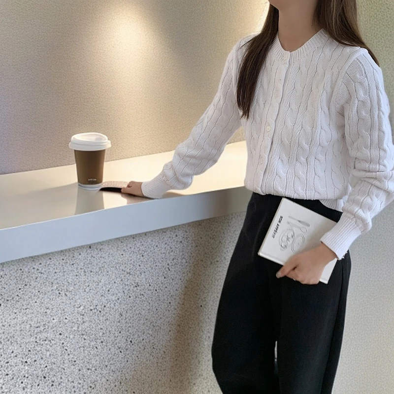 休闲 百搭 刺绣 小马纯棉针织开衫 女 圆领厚款外套