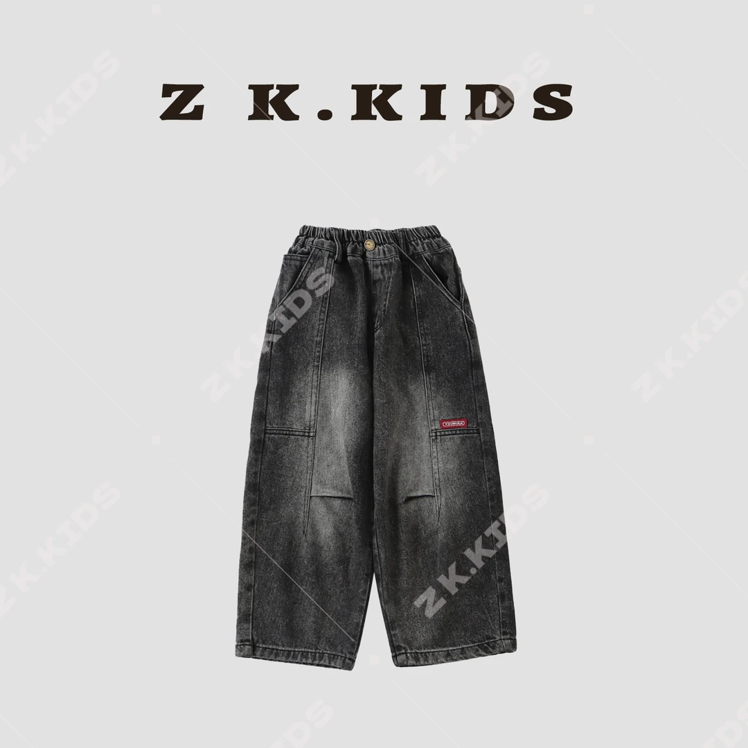 【Z&K】秋季中大童休闲百搭宽松牛仔裤zk-621936
