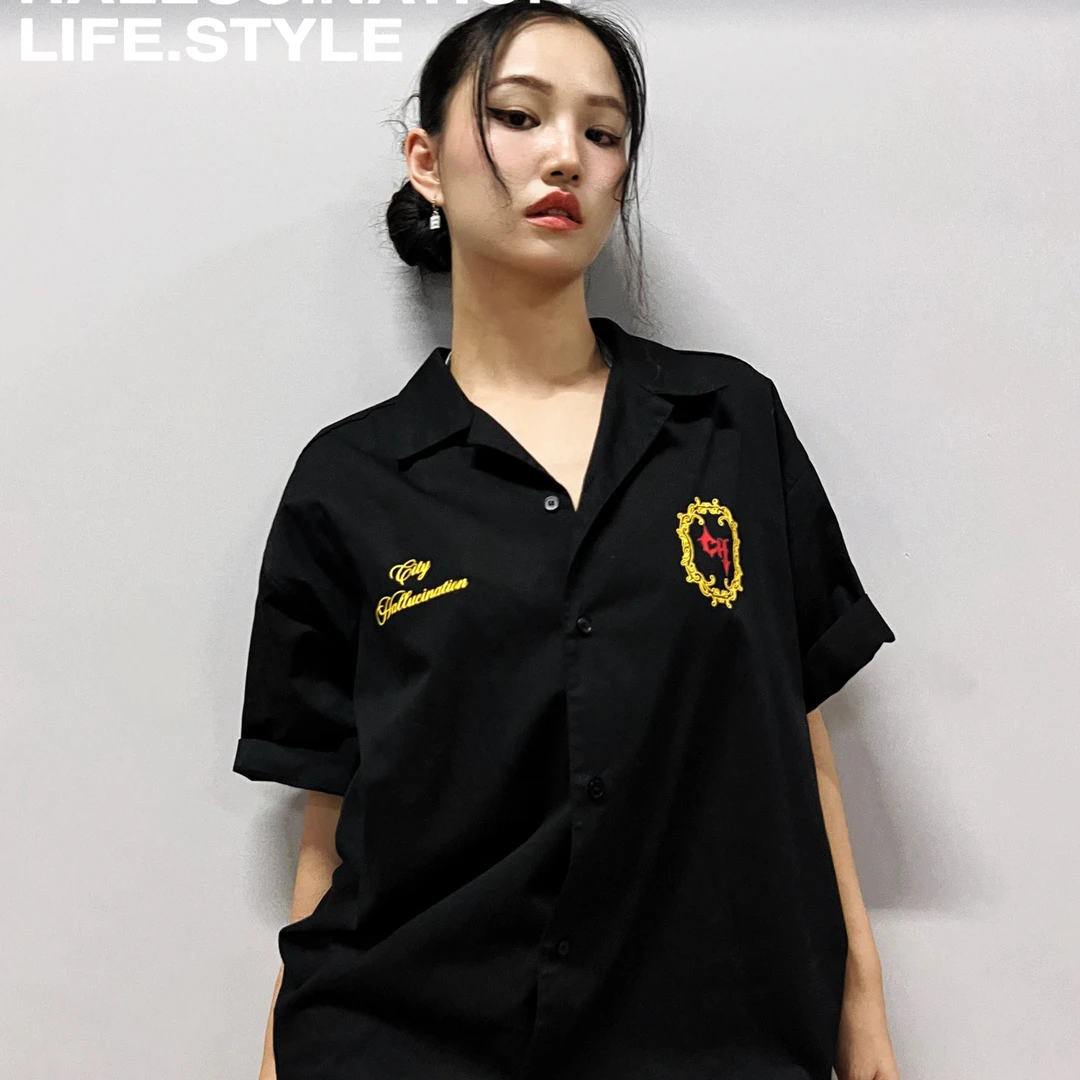 CityHallucination2.0〔信条〕街头立体印花宽松古巴领短袖衬衫