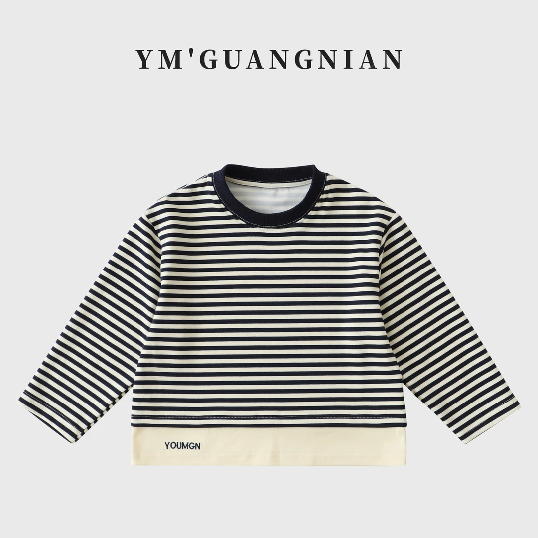 【幼棉光年】秋款男童休闲圆领上衣儿童运动韩版条纹T恤1221295