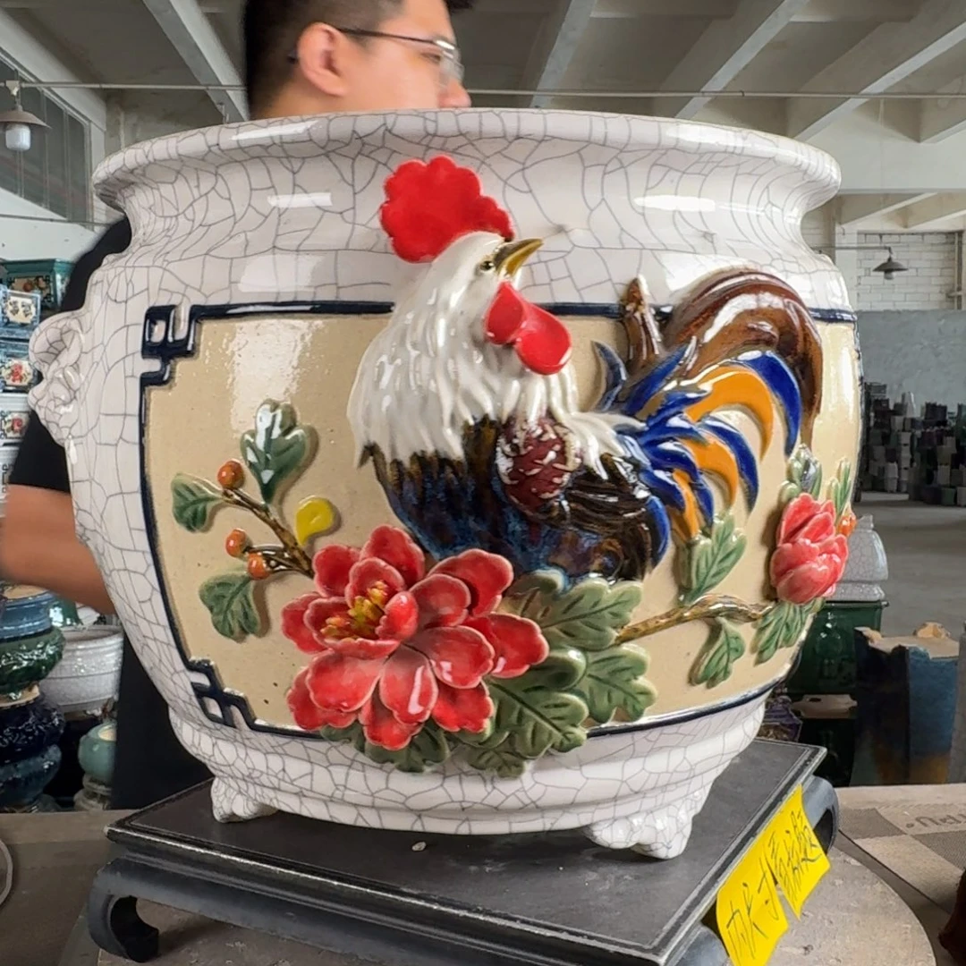 。一风堂石湾花盆 高温裂 小色点 内32*28