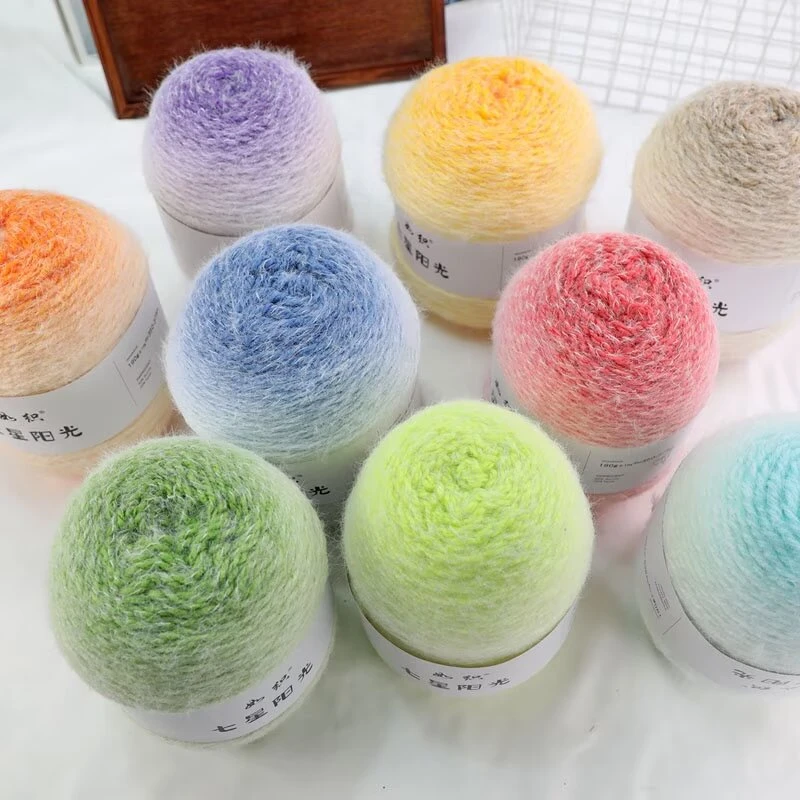 渐变轻纱长绒毛线手工编织围巾毛衣帽子材料包