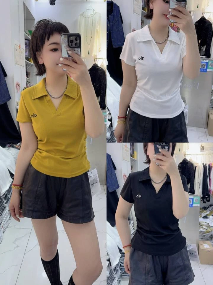 2025夏季新款法式翻领v型Polo衫老钱风显瘦胖mm休闲小衫1729