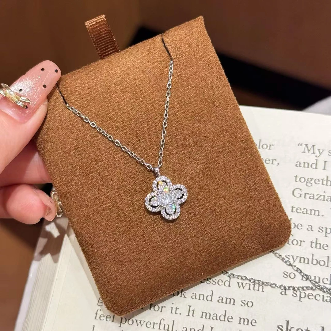 钛钢项链 满钻四叶草项链女轻奢小众高级精美百搭设计感锁骨链