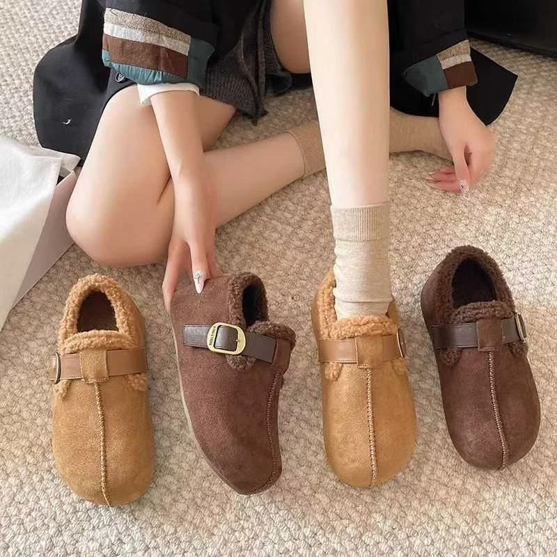 休闲勃肯鞋平底内增高加厚绒保暖女靴秋冬英伦棉鞋软皮软底轻便