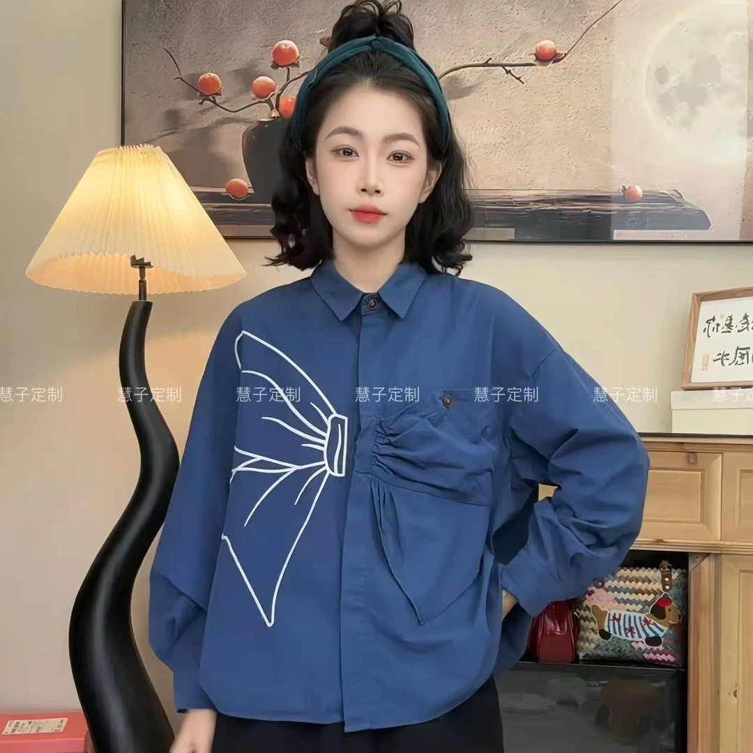 HZ “碟碟高升”秋款法式隐藏门襟立体蝴蝶独特设计感小众长袖衬衫