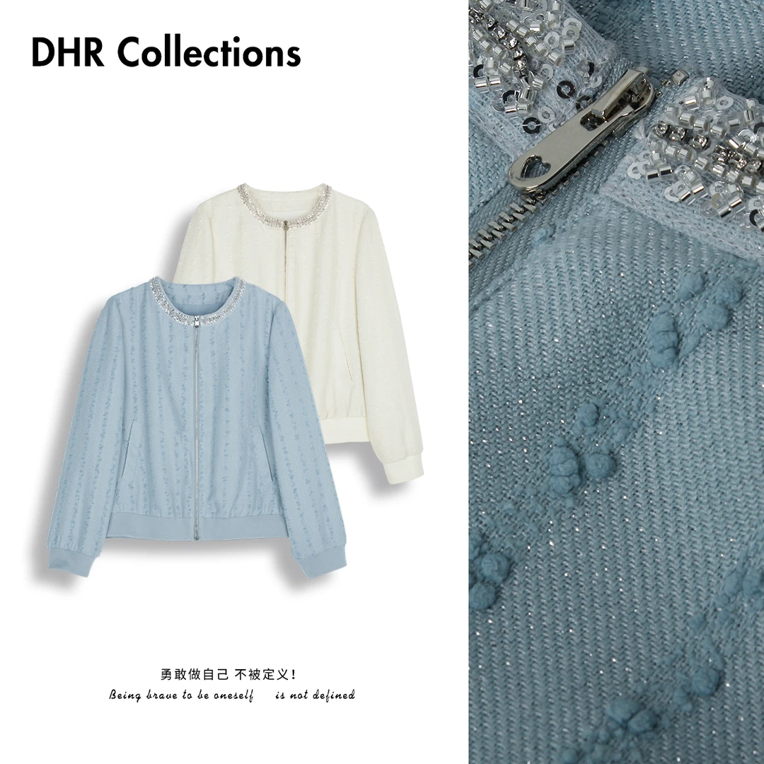 DHR COLLECTTIONS春季圆领短款外套女2025新款休闲夹克上衣-D869
