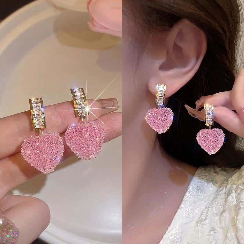 ins风精致水晶爱心耳环女夏季小众设计感高级耳钉新款潮
