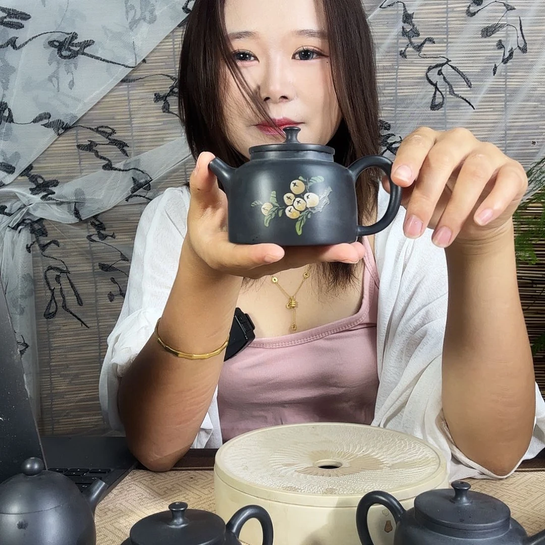 建水紫陶全品全手工壶彩填150cc