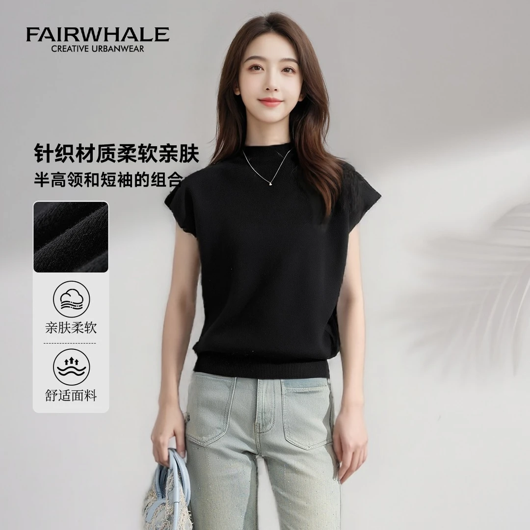 马克华菲女装休闲欧若风针织短袖洋气衣服夏季百搭舒适上衣T恤女