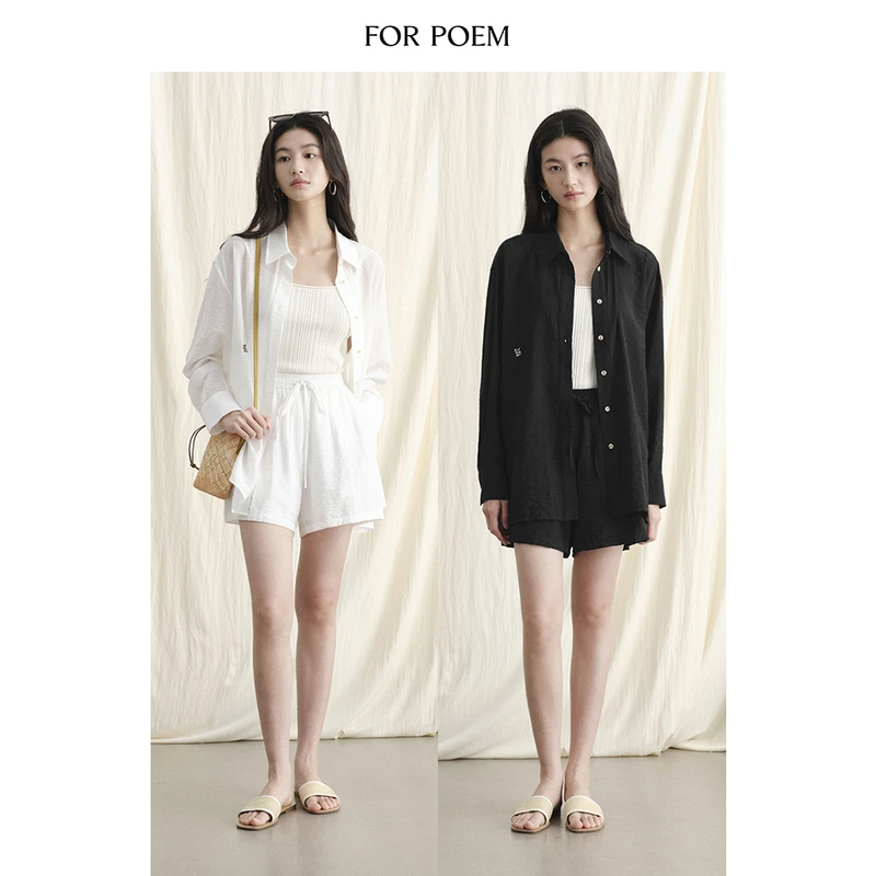 ForPoem 24/SS 原创设计后开衩防晒轻薄百搭衬衫短裤休闲度假套装