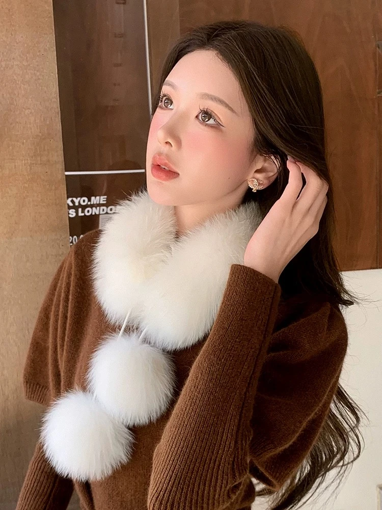 Hello熙熙 【百搭毛领】百搭保暖双面雪球围脖狐狸毛冬季