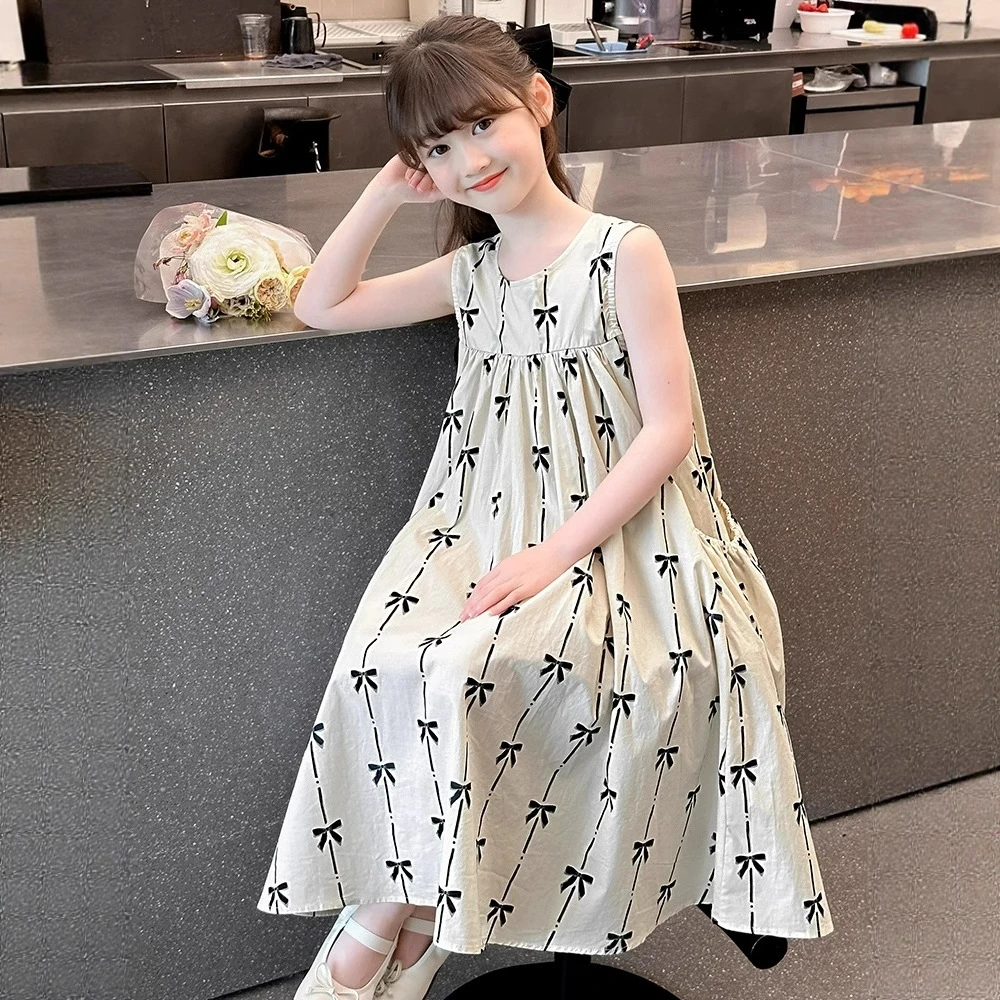 童装女童连衣裙夏季新款洋气背心裙休闲风小女孩结公主裙儿童裙子