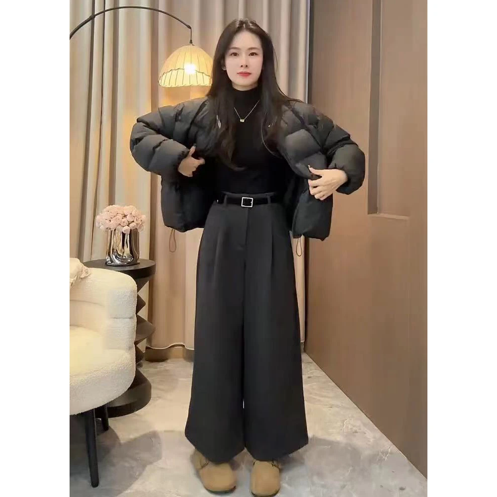 2025冬季新款加绒时尚百搭减龄阔腿休闲裤裤女宽松显瘦百搭直筒裤