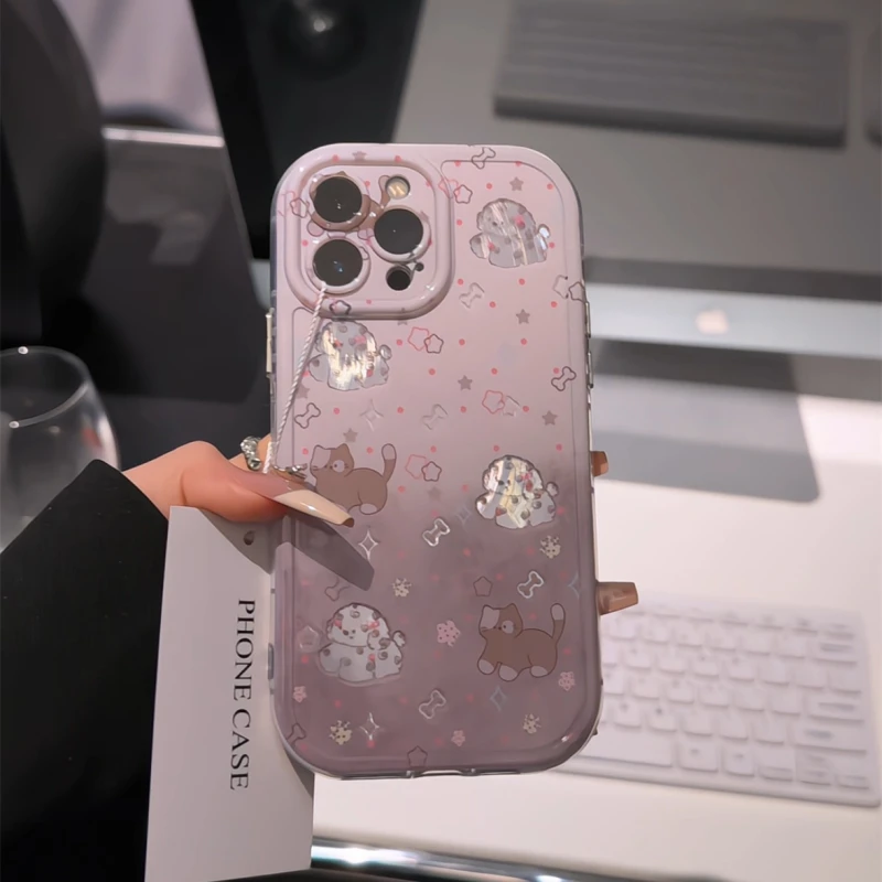 适用苹果16羽纱奶油手机壳iPhone15涂鸦渐变小狗猫咪华为新款小米