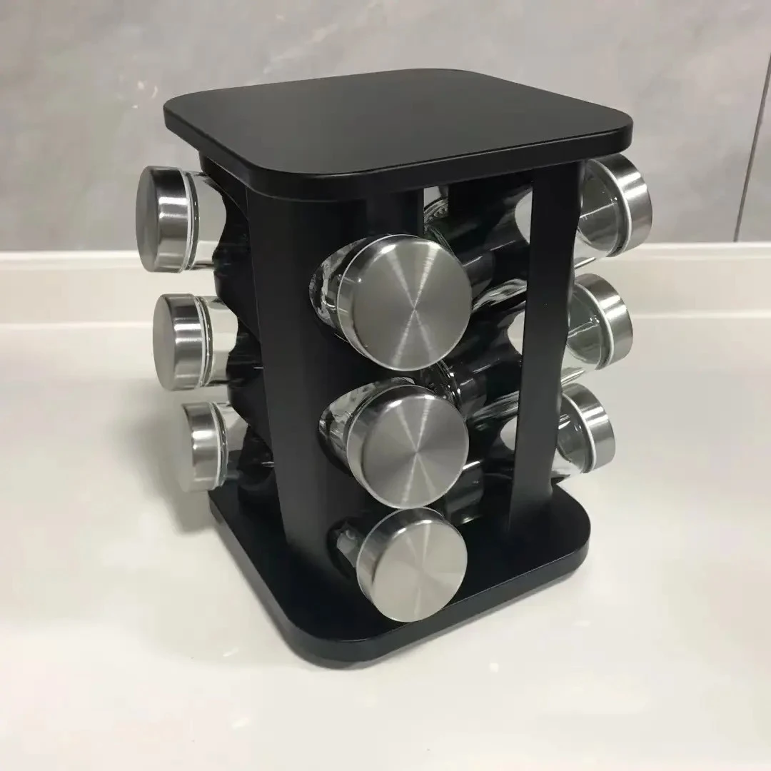 360度旋转香料瓶圆形不锈钢调料架方形多层调味罐收纳套装
