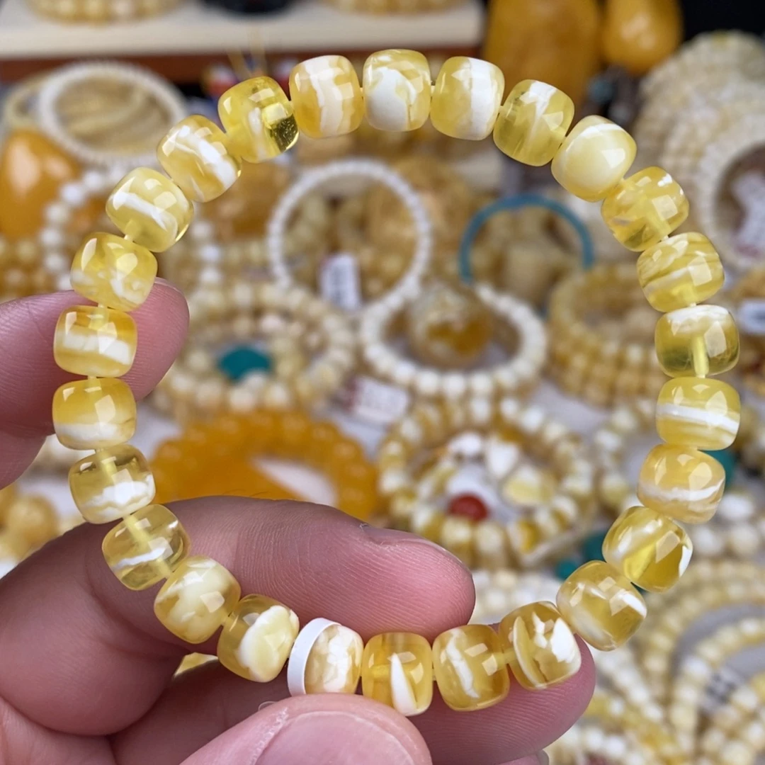 手链蜜蜡未镶嵌金瓷白细纹虎皮8.6mm