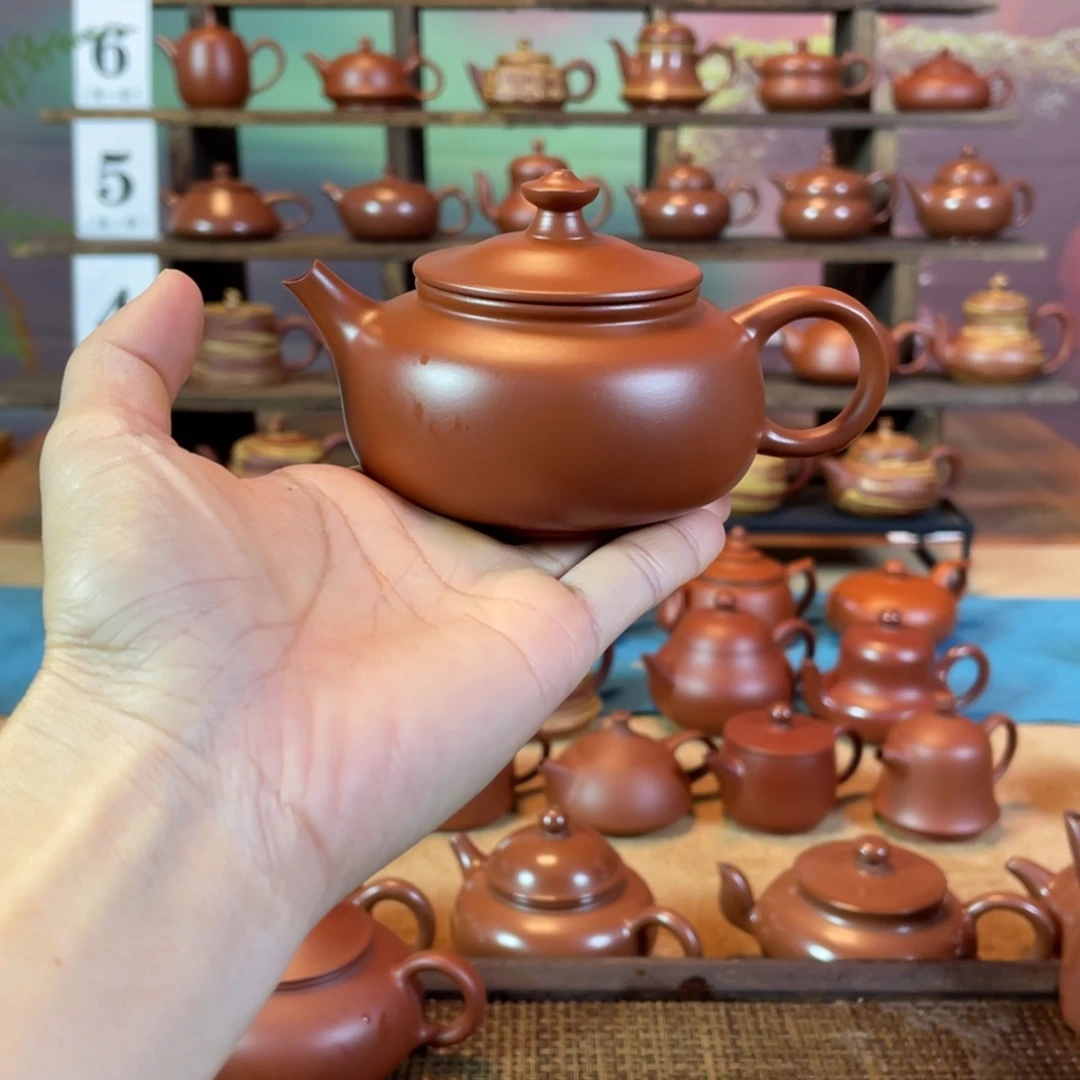 茶壶紫砂守***?潮州手工手拉朱泥寒江壶