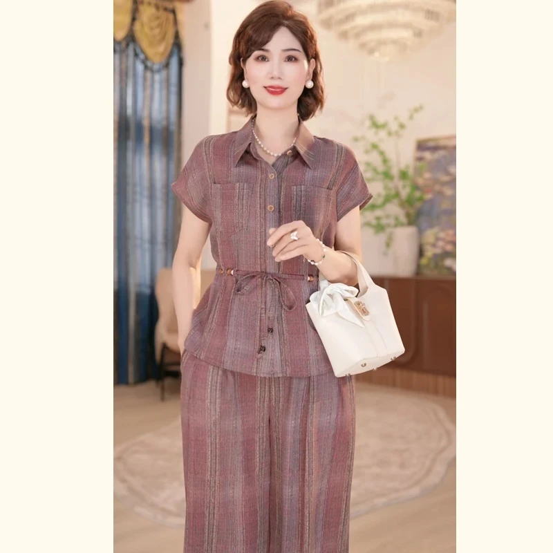 2025新款洋气中老年女装两件套中年妈妈国风夏装上衣服套装