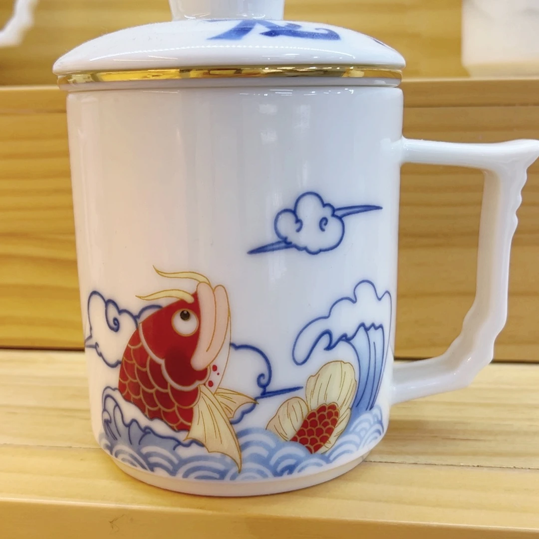 天***厂陶瓷龙鱼纳福办公杯不带礼盒