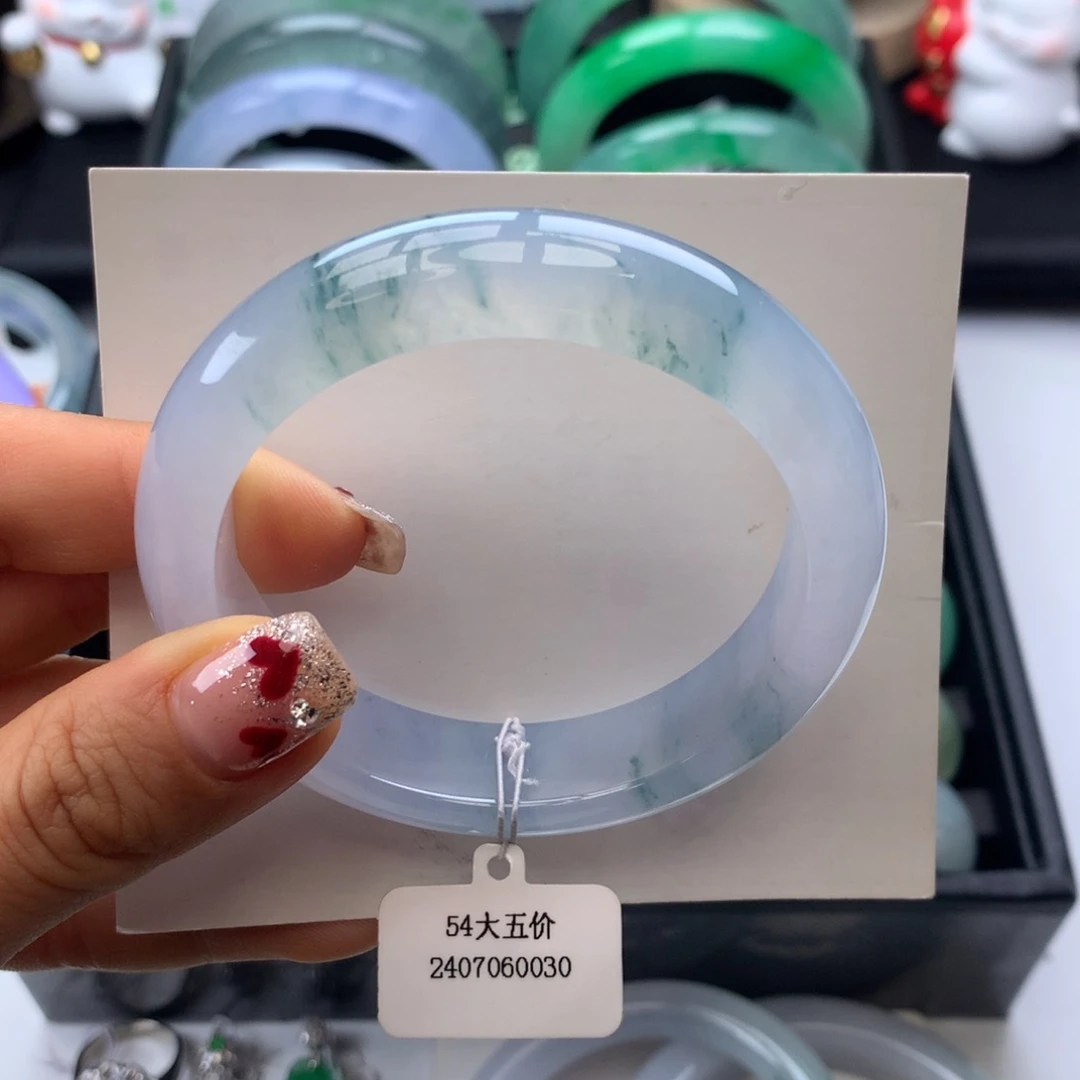 翡翠手镯未镶嵌54胶紫飘花正圈