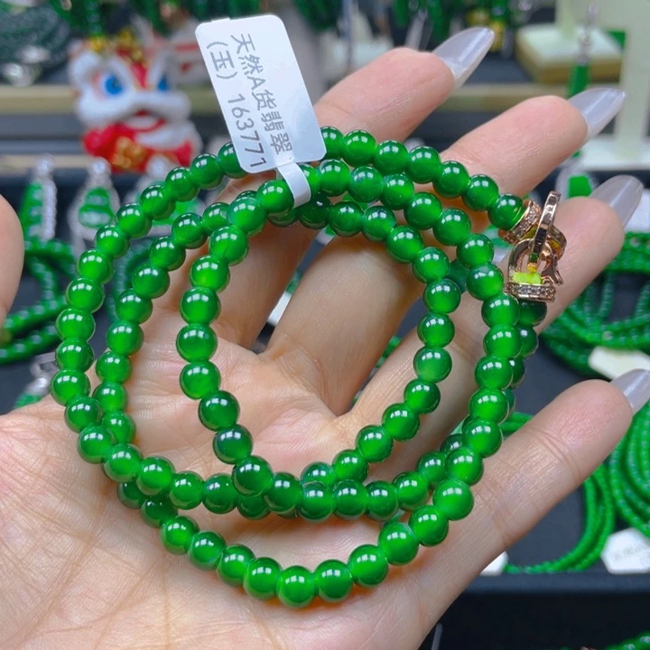 翡翠未镶嵌颈饰阳绿项链6
