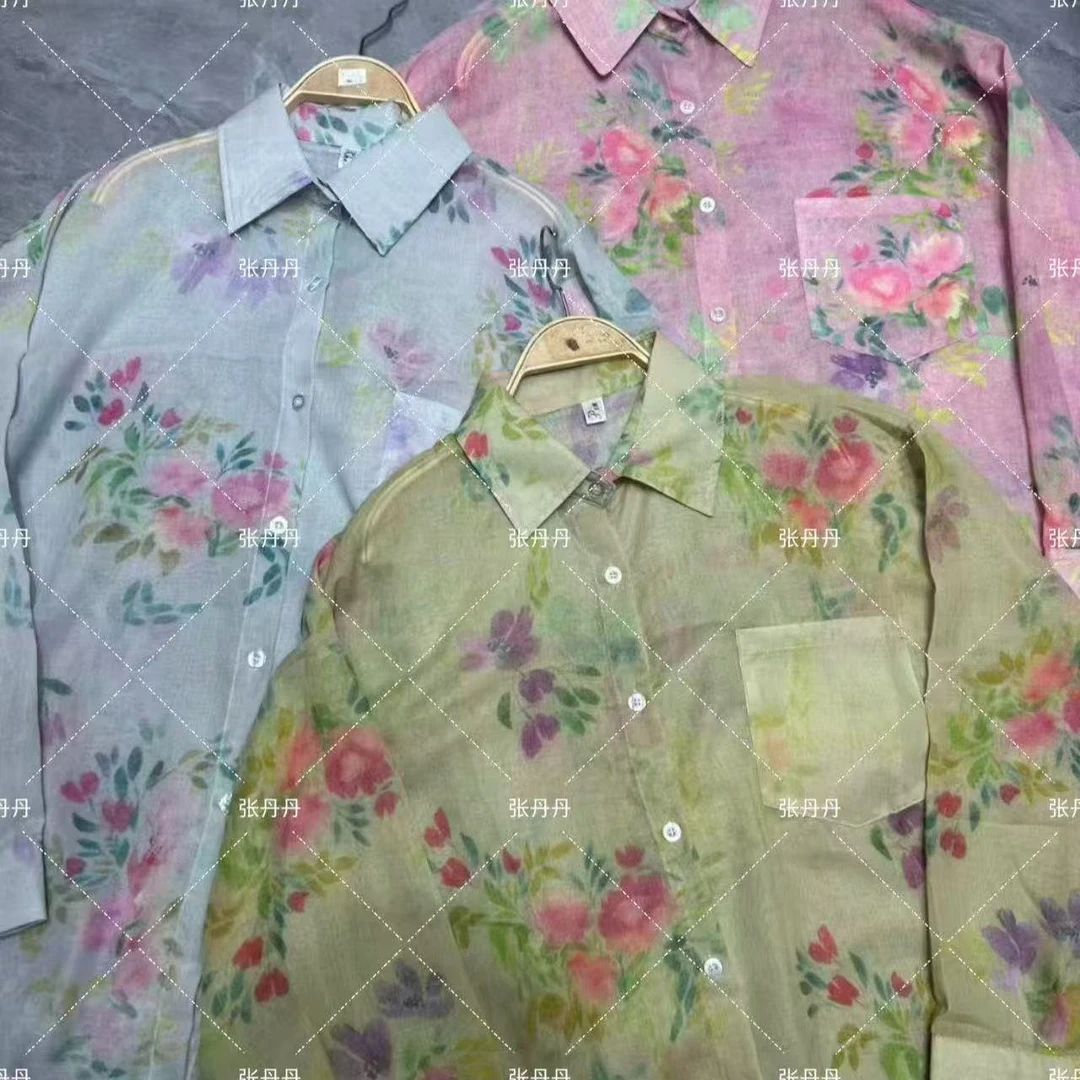 【繁花似锦】(香香）夏季新款碎花衬衣宽松显瘦印花扎染长袖衬衫女