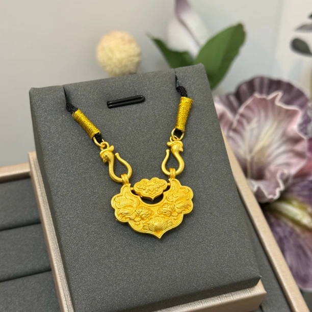 合金吊坠 双鱼锦鲤平安锁吊坠女长命锁项坠精美实心双面国风古法