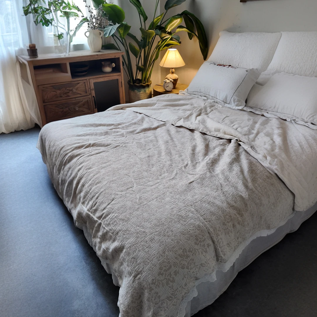 外贸原单亚麻蚕丝被复古雨露麻空调被棉麻双层纱超柔夏被凉感被子