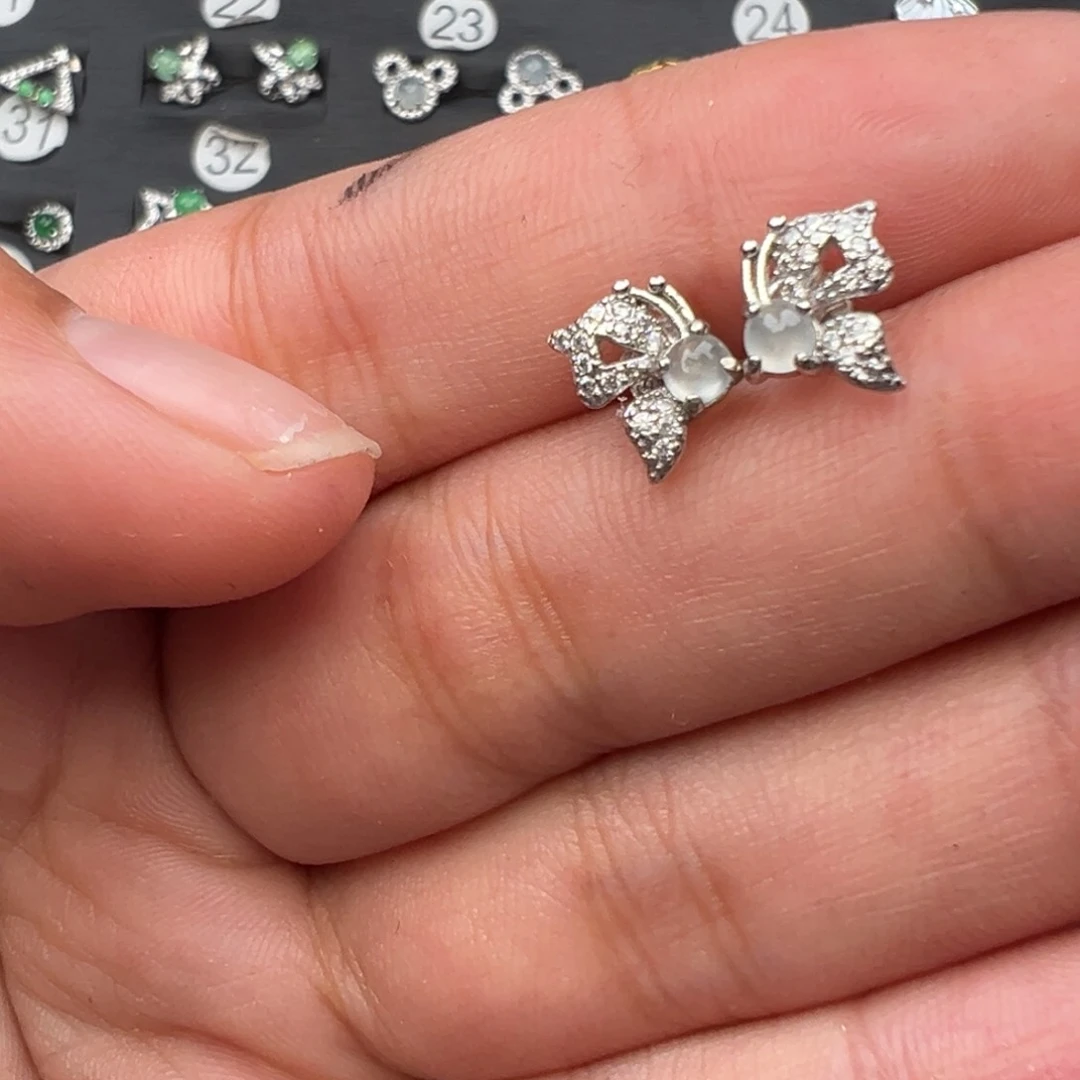 翡翠银S925镶嵌耳饰耳饰