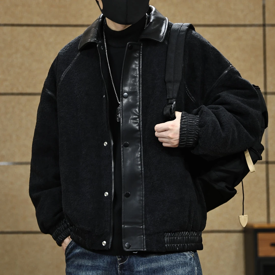 美式复古90白鸭绒冬季羽绒服男款潮流加厚保暖摇粒绒皮衣外套男装