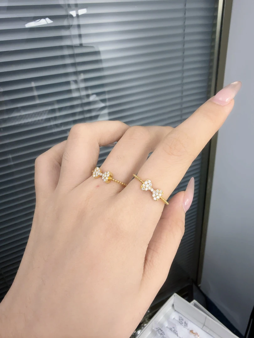 18k金天然钻石k黄款蝴蝶结小清新女戒