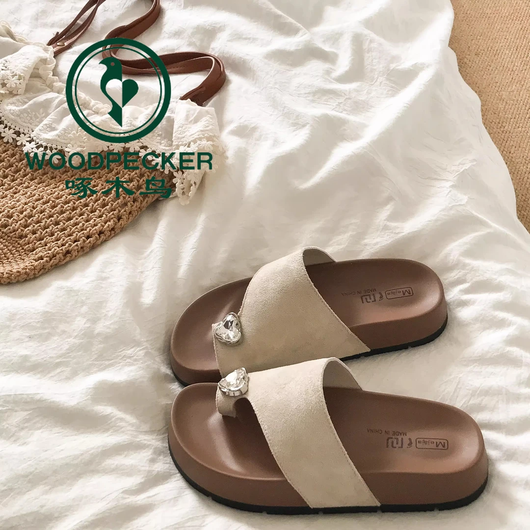啄木鸟时尚水钻套趾凉拖鞋女夏2025新款百搭防滑沙滩外穿勃肯拖鞋