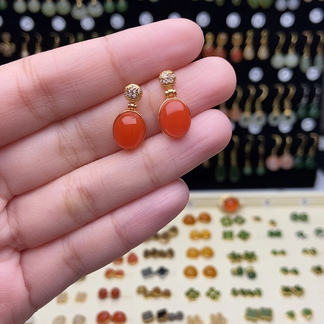 和田玉银S925镶嵌耳饰