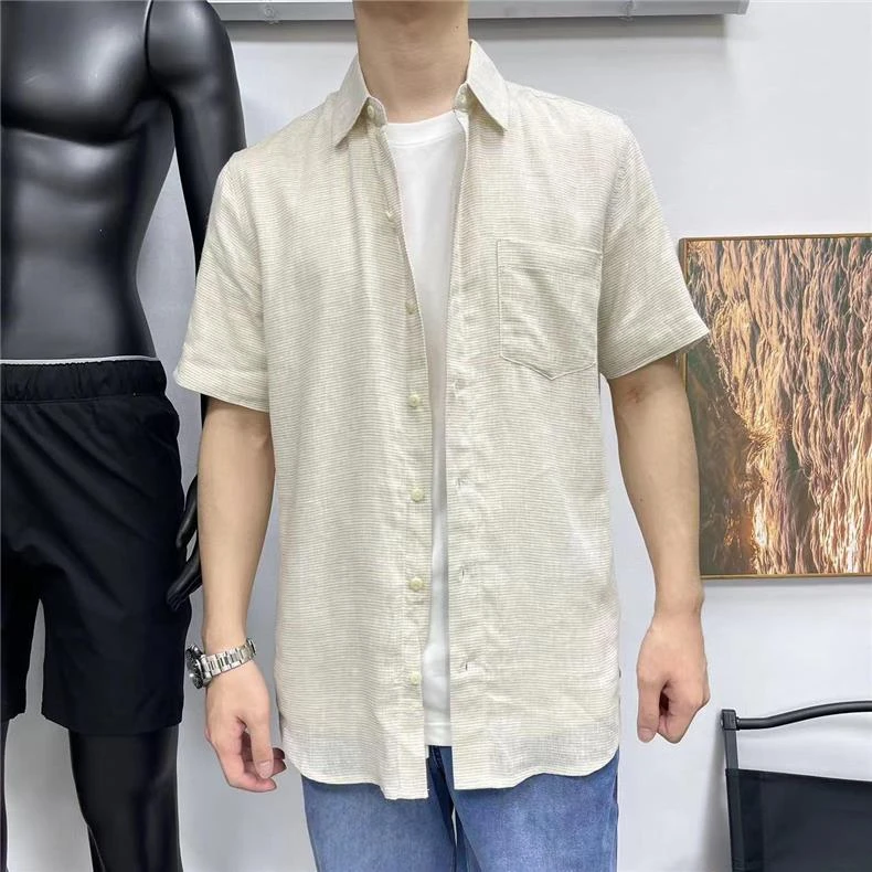 欧美单 棉麻短袖衬衫亚麻