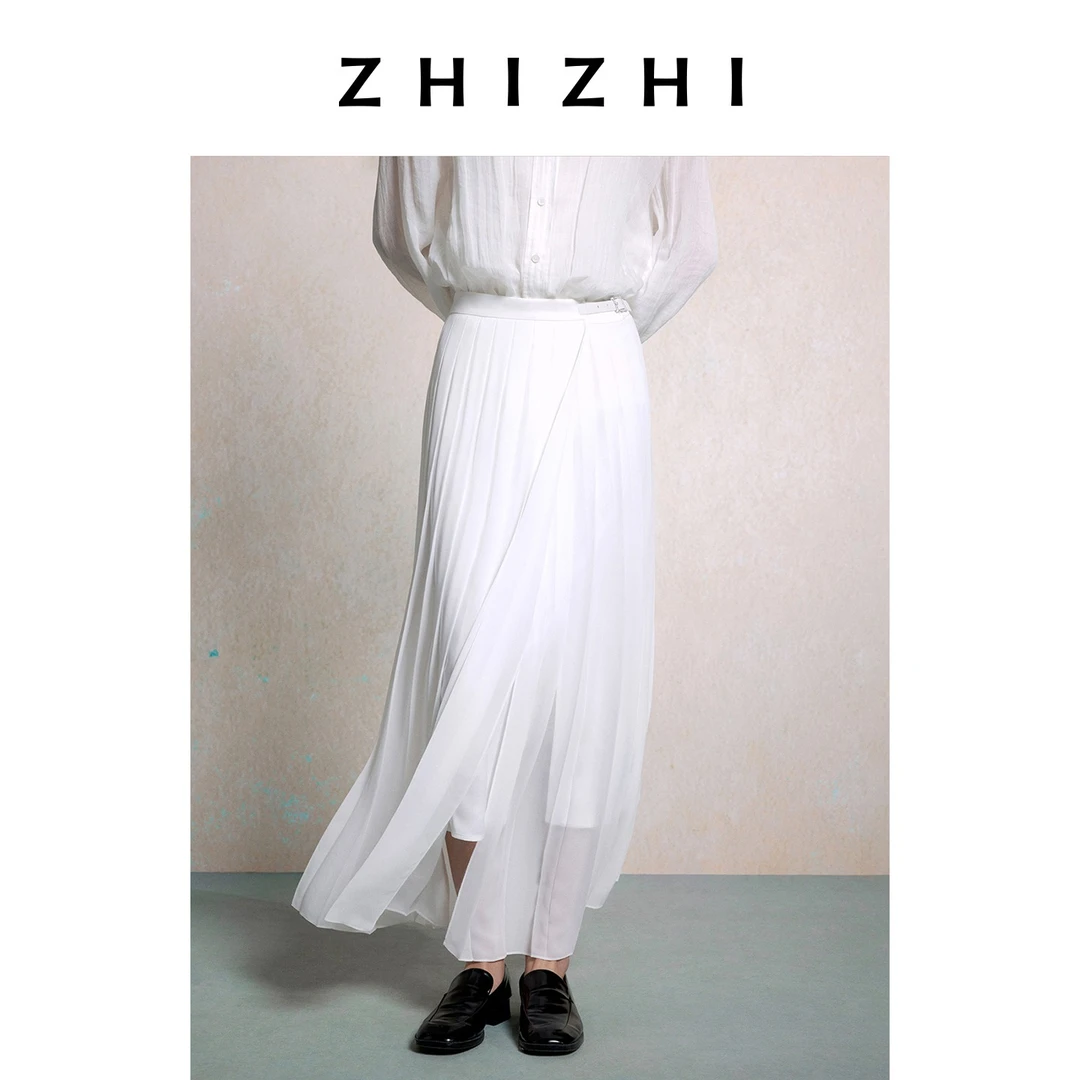 致知 鼓笛令 气质雪纺百褶半裙2025秋新款简约百搭ZZ2EAWBQ024