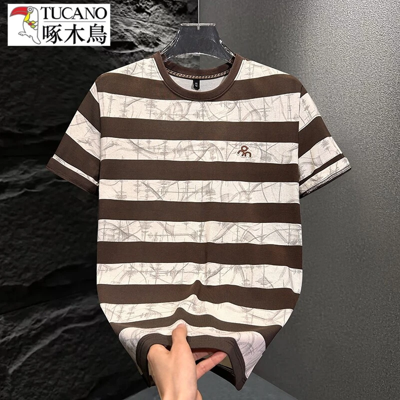 TUCANO/啄木鳥2025年夏季新款圆领条纹短袖T恤男上衣男士帅气短袖