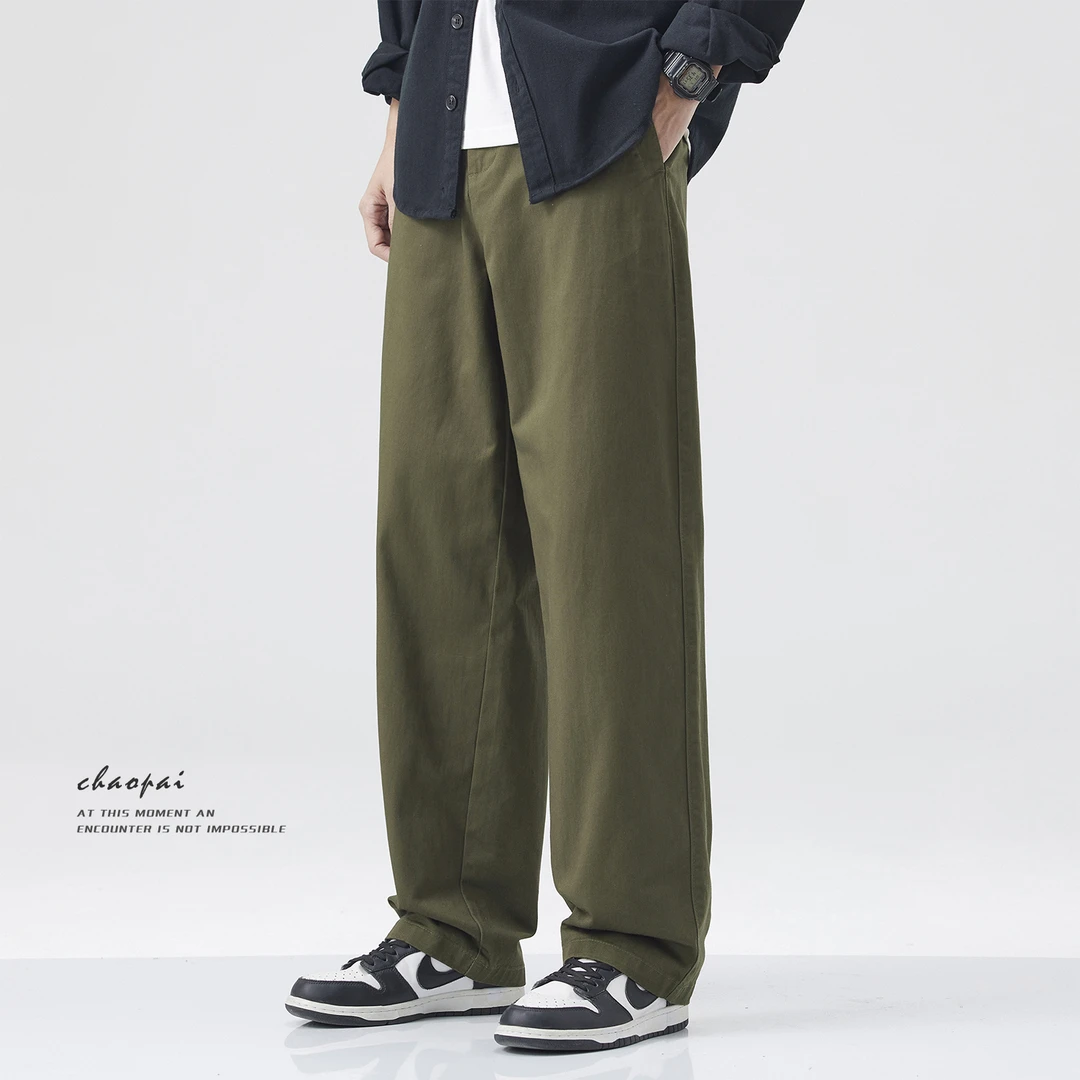 春夏新款宽松直筒休闲裤男纯棉日系男士长裤阔腿裤美式复古百搭裤