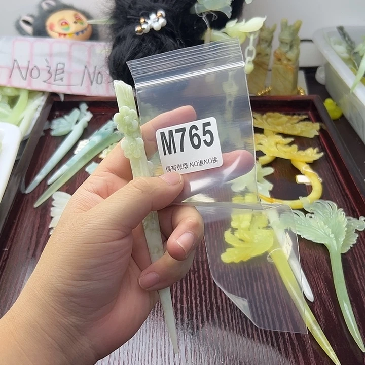 合金蛇纹石玉发饰小***啊