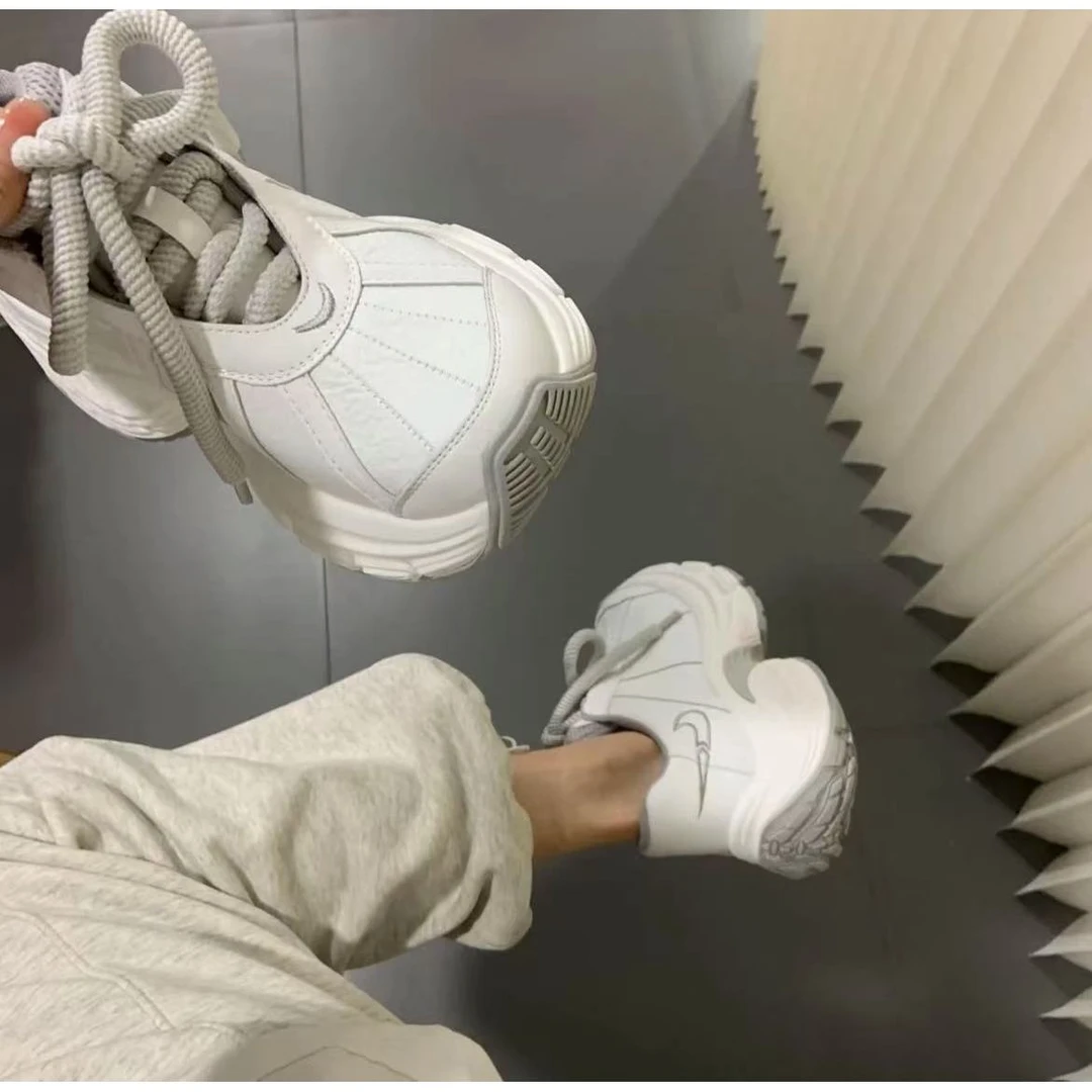 月牙刺绣~厚底增高老爹鞋四季学院风百搭松糕底系带休闲运动鞋