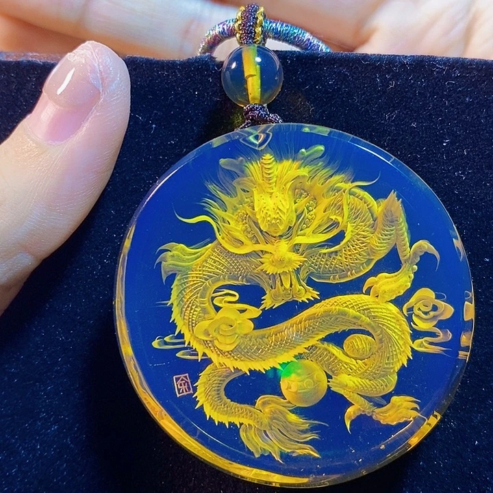 蓝珀未镶嵌珠宝奇石墨西哥蓝珀龙牌