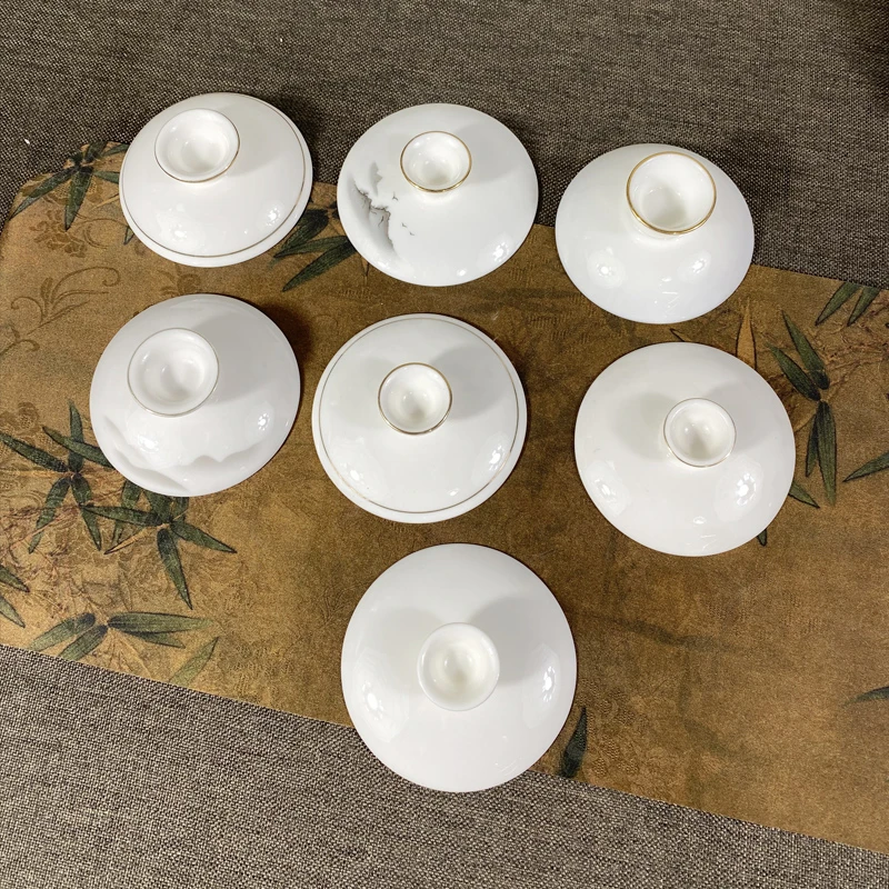 盖碗陶瓷茶具茶碗白瓷家用单个羊脂玉盖子大中小金边纯白配件三才