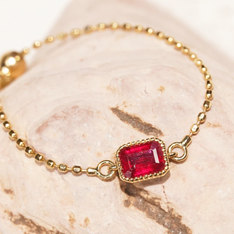 18k金红宝石方块可调节时尚戒指