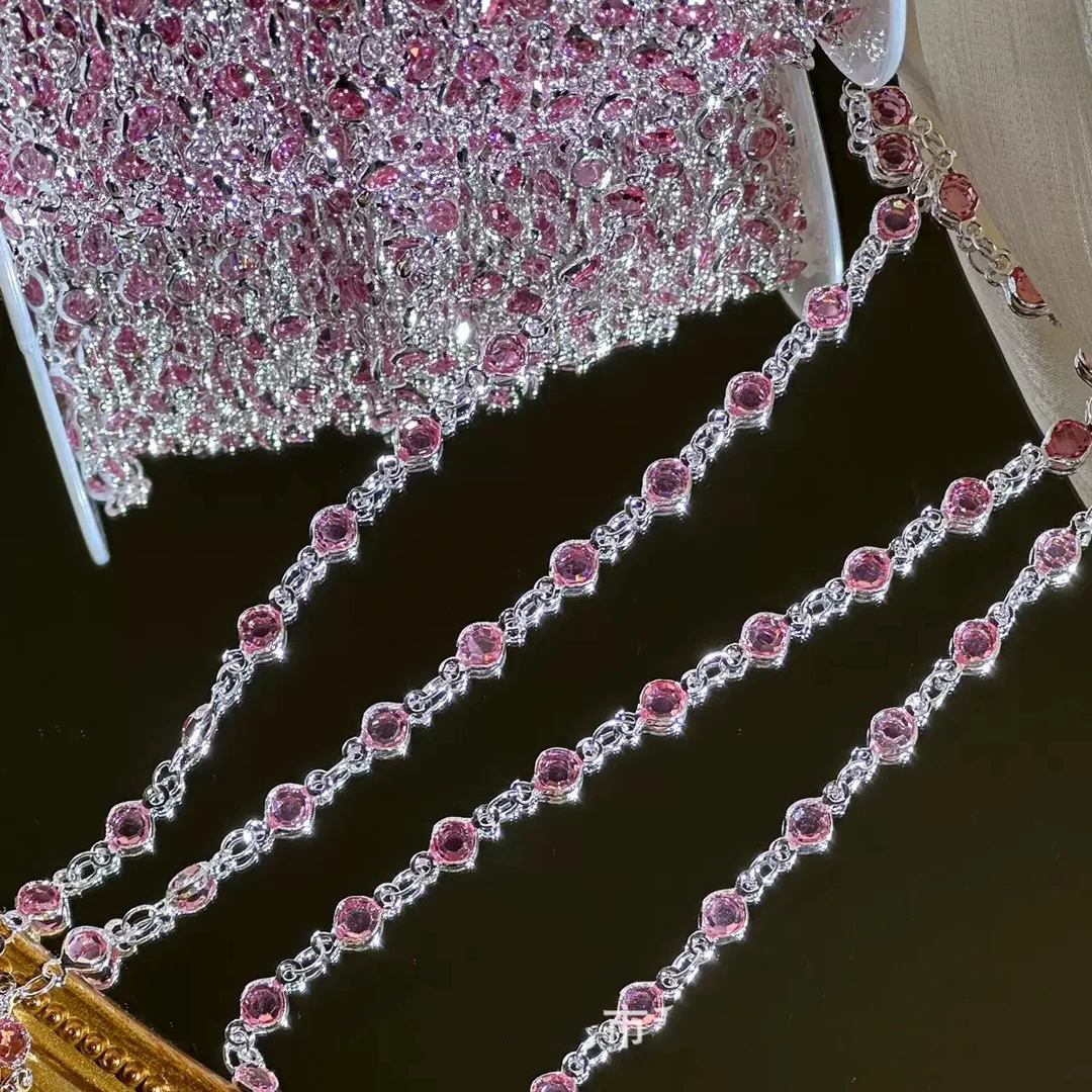 编号249 银粉色包边玻璃百搭链条 手工串珠