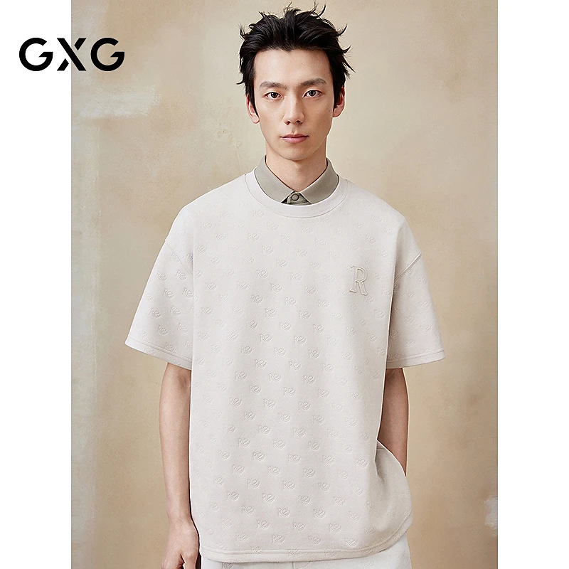 GXG男装 圆领T恤压花仿麂皮短袖针织 20夏季新品#G25X442129