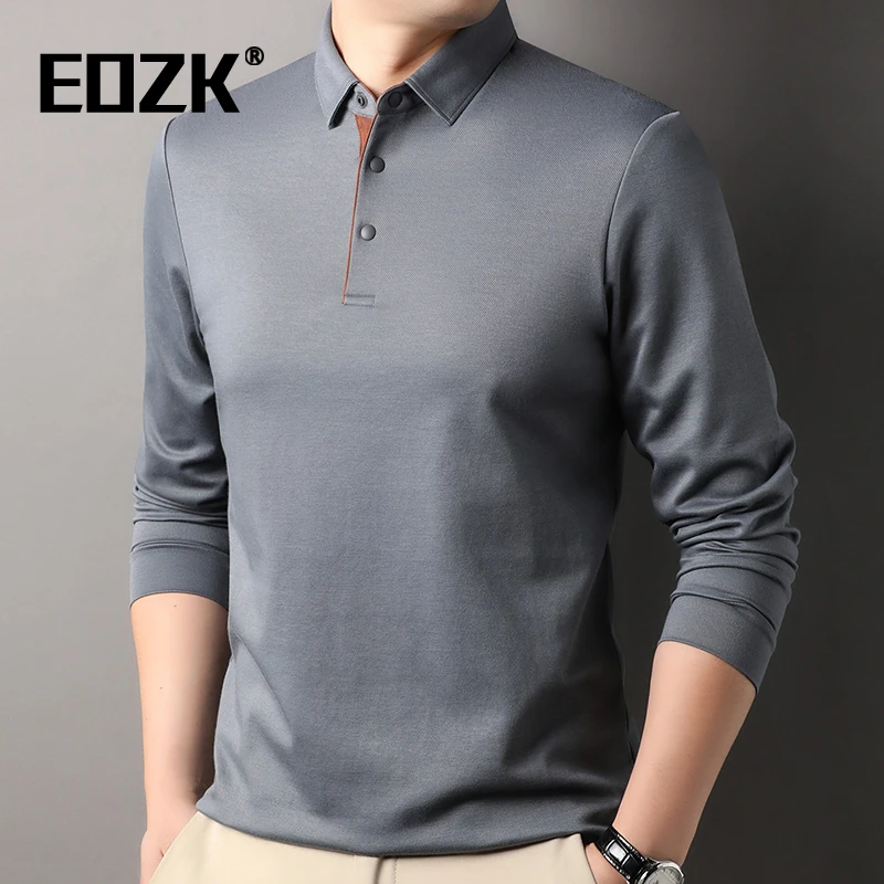 Eozk百搭休闲时尚长袖T恤男2025秋季新款带领纯色标准男士polo衫