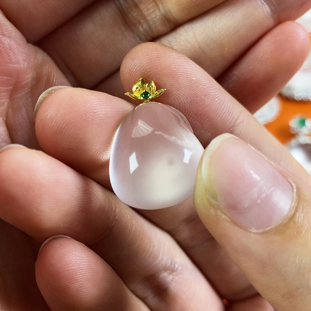 石英质玉银S925镀金镶嵌颈饰