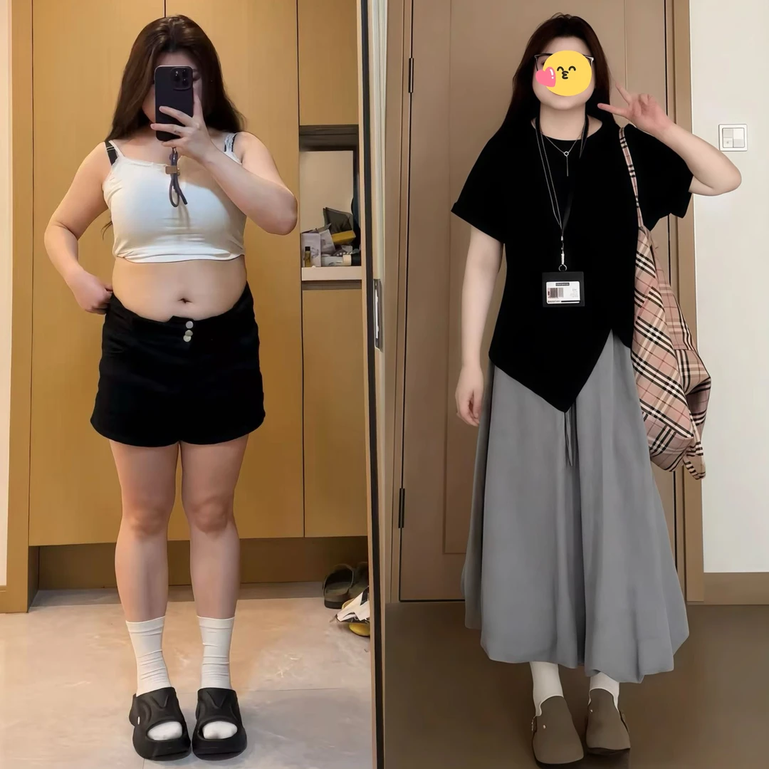 大码胖MM韩系设计感不规则短袖t恤女夏2025新款高腰花苞裙两件套