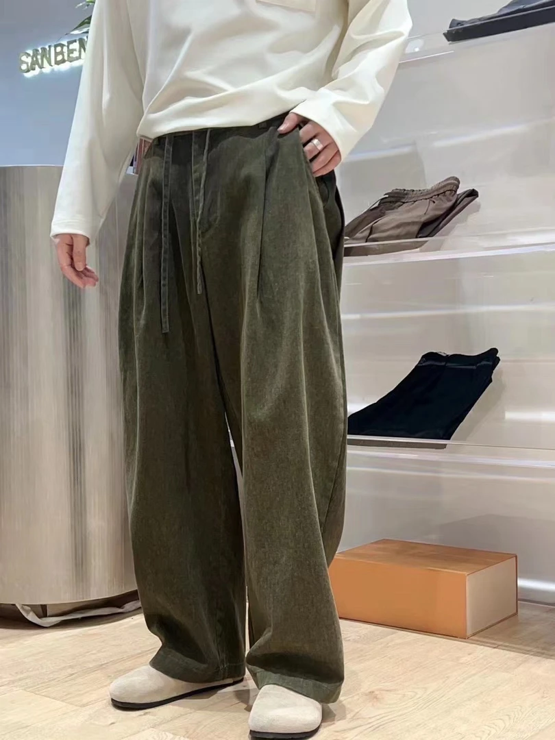 【孤品】休闲裤夏季宽松百搭垂感松紧腰直筒时尚抽绳纯色男士休闲裤