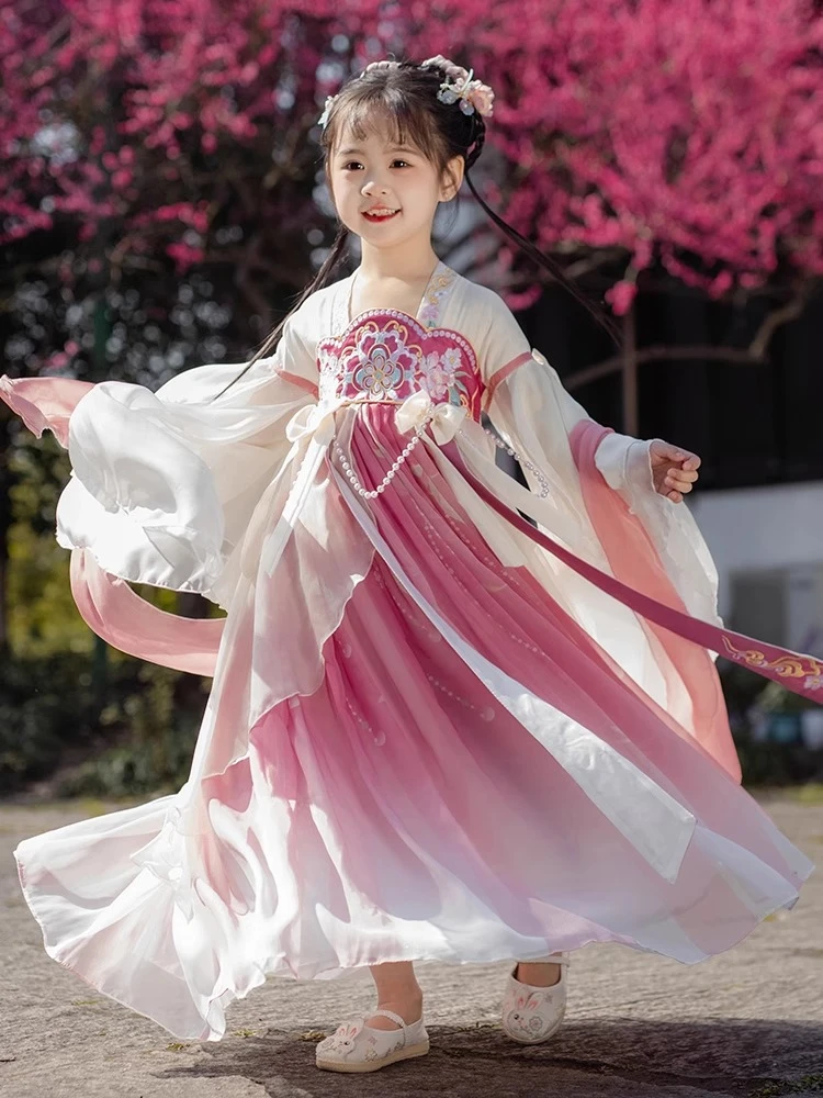 汉服女童儿童国风古装演出服日常可穿唐装新中式连衣裙2025新款夏